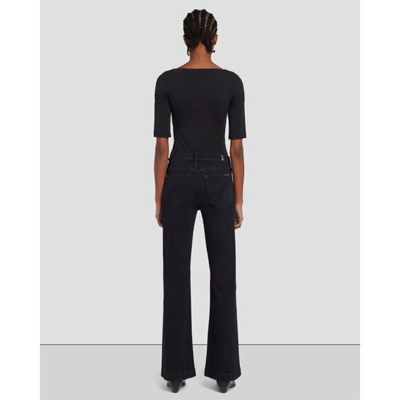 7 for All Mankind Tailorless Dojo Flare Jeans Denim in Black Rose Size 33 NWT - Picture 2 of 13